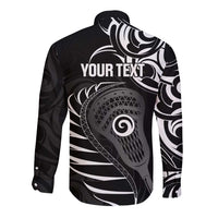 Personalised New Zealand Silver Fern Lacrosse Long Sleeve Button Shirt Aotearoa Maori Pattern LT14 - Polynesian Pride