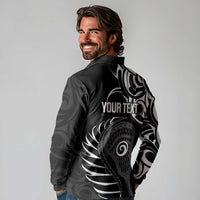 Personalised New Zealand Silver Fern Lacrosse Long Sleeve Polo Shirt Aotearoa Maori Pattern