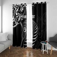 Personalised New Zealand Silver Fern Lacrosse Window Curtain Aotearoa Maori Pattern LT14 With Grommets Black - Polynesian Pride
