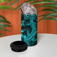 Polynesian 4 in 1 Can Cooler Tumbler Turquoise Hawaiian Tribal Hammerhead Shark