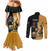 Personalised New Zealand And Australia Rugby Couples Matching Mermaid Dress and Long Sleeve Button Shirt 2024 All Black Wallabies Mascots Together