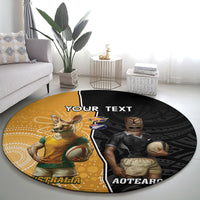 Personalised New Zealand And Australia Rugby Round Carpet 2024 All Black Wallabies Mascots Together