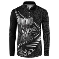 Personalised All Black New Zealand Darts Button Sweatshirt Aoteroa Fern Maori Galaxy Style LT14 Black - Polynesian Pride
