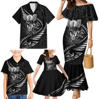 Personalised All Black New Zealand Darts Family Matching Mermaid Dress and Hawaiian Shirt Aoteroa Fern Maori Galaxy Style