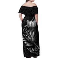 Personalised All Black New Zealand Darts Family Matching Off Shoulder Maxi Dress and Hawaiian Shirt Aoteroa Fern Maori Galaxy Style