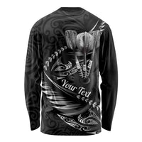 Personalised All Black New Zealand Darts Long Sleeve Shirt Aoteroa Fern Maori Galaxy Style