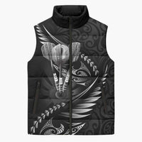 Personalised All Black New Zealand Darts Sleeveless Puffer Jacket Aoteroa Fern Maori Galaxy Style - Polynesian Pride