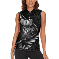 Personalised All Black New Zealand Darts Women Sleeveless Polo Shirt Aoteroa Fern Maori Galaxy Style