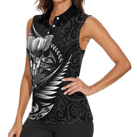 Personalised All Black New Zealand Darts Women Sleeveless Polo Shirt Aoteroa Fern Maori Galaxy Style
