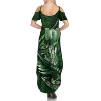 Personalised All Green New Zealand Darts Family Matching Summer Maxi Dress and Hawaiian Shirt Aoteroa Fern Maori Galaxy Style