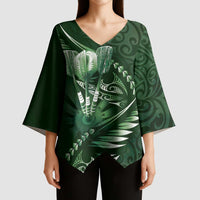 Personalised All Green New Zealand Darts Kimono Sleeve Blouse Aoteroa Fern Maori Galaxy Style - Polynesian Pride