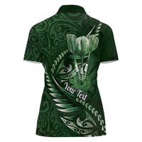 Personalised All Green New Zealand Darts Women Polo Shirt Aoteroa Fern Maori Galaxy Style