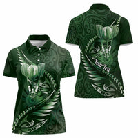 Personalised All Green New Zealand Darts Women Polo Shirt Aoteroa Fern Maori Galaxy Style