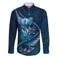 Personalised All Blue New Zealand Darts Family Matching Long Sleeve Bodycon Dress and Hawaiian Shirt Aoteroa Fern Maori Galaxy Style