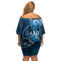 Personalised All Blue New Zealand Darts Off Shoulder Short Dress Aoteroa Fern Maori Galaxy Style