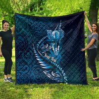 Personalised All Blue New Zealand Darts Quilt Aoteroa Fern Maori Galaxy Style