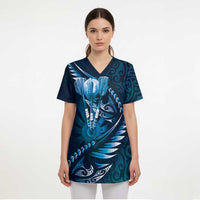 Personalised All Blue New Zealand Darts Scrub Top Aoteroa Fern Maori Galaxy Style - Polynesian Pride