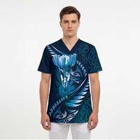 Personalised All Blue New Zealand Darts Scrub Top Aoteroa Fern Maori Galaxy Style - Polynesian Pride