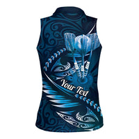 Personalised All Blue New Zealand Darts Women Sleeveless Polo Shirt Aoteroa Fern Maori Galaxy Style