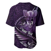 Personalised All Purple New Zealand Darts Baseball Jersey Aoteroa Fern Maori Galaxy Style