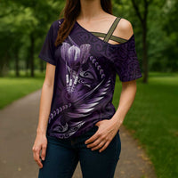 Personalised All Purple New Zealand Darts Cross Shoulder Shirt Aoteroa Fern Maori Galaxy Style - Polynesian Pride