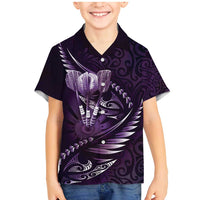 Personalised All Purple New Zealand Darts Family Matching Mermaid Dress and Hawaiian Shirt Aoteroa Fern Maori Galaxy Style