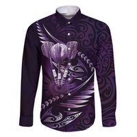 Personalised All Purple New Zealand Darts Family Matching Off The Shoulder Long Sleeve Dress and Hawaiian Shirt Aoteroa Fern Maori Galaxy Style