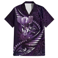 Personalised All Purple New Zealand Darts Family Matching Short Sleeve Bodycon Dress and Hawaiian Shirt Aoteroa Fern Maori Galaxy Style