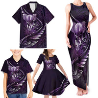 Personalised All Purple New Zealand Darts Family Matching Tank Maxi Dress and Hawaiian Shirt Aoteroa Fern Maori Galaxy Style