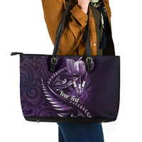 Personalised All Purple New Zealand Darts Leather Tote Bag Aoteroa Fern Maori Galaxy Style