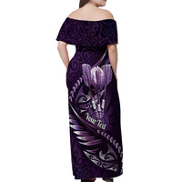 Personalised All Purple New Zealand Darts Off Shoulder Maxi Dress Aoteroa Fern Maori Galaxy Style