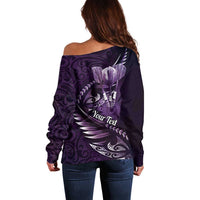 Personalised All Purple New Zealand Darts Off Shoulder Sweater Aoteroa Fern Maori Galaxy Style