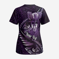 Personalised All Purple New Zealand Darts Scrub Top Aoteroa Fern Maori Galaxy Style - Polynesian Pride