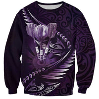 Personalised All Purple New Zealand Darts Sweatshirt Aoteroa Fern Maori Galaxy Style