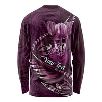 Personalised All Pink New Zealand Darts Long Sleeve Shirt Aoteroa Fern Maori Galaxy Style