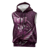 Personalised All Pink New Zealand Darts Sleeveless Zip Hoodie Aoteroa Fern Maori Galaxy Style - Polynesian Pride