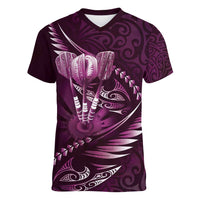 Personalised All Pink New Zealand Darts Women V-Neck T-Shirt Aoteroa Fern Maori Galaxy Style