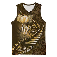 Personalised All Gold New Zealand Darts Basketball Jersey Aoteroa Fern Maori Galaxy Style - Polynesian Pride