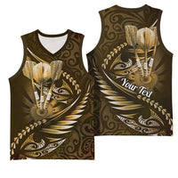 Personalised All Gold New Zealand Darts Basketball Jersey Aoteroa Fern Maori Galaxy Style - Polynesian Pride