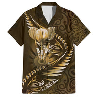 Personalised All Gold New Zealand Darts Family Matching Long Sleeve Bodycon Dress and Hawaiian Shirt Aoteroa Fern Maori Galaxy Style