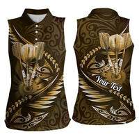 Personalised All Gold New Zealand Darts Women Sleeveless Polo Shirt Aoteroa Fern Maori Galaxy Style