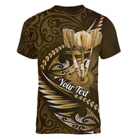 Personalised All Gold New Zealand Darts Women V-Neck T-Shirt Aoteroa Fern Maori Galaxy Style
