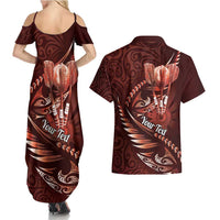 Personalised All Red New Zealand Darts Couples Matching Summer Maxi Dress and Hawaiian Shirt Aoteroa Fern Maori Galaxy Style