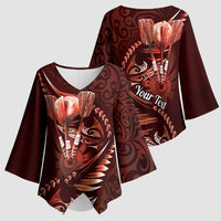 Personalised All Red New Zealand Darts Kimono Sleeve Blouse Aoteroa Fern Maori Galaxy Style - Polynesian Pride