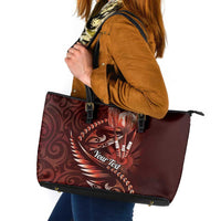 Personalised All Red New Zealand Darts Leather Tote Bag Aoteroa Fern Maori Galaxy Style