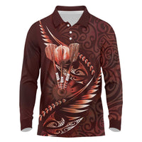 Personalised All Red New Zealand Darts Long Sleeve Polo Shirt Aoteroa Fern Maori Galaxy Style