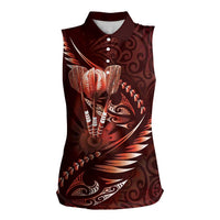 Personalised All Red New Zealand Darts Women Sleeveless Polo Shirt Aoteroa Fern Maori Galaxy Style