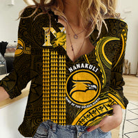 Hawaii Nanakuli High And Intermediate School Women Casual Shirt Polynesian Kakau Pattern LT14 Female Gold - Polynesian Pride