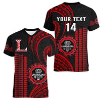 Personalised Hawaii Lahainaluna High School Women V Neck T Shirt Polynesian Kakau Pattern LT14 - Polynesian Pride