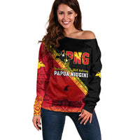 Papua New Guinea Off Shoulder Sweater Independen Stet bilong Papua Niugini Unique Version LT14 Women Red - Polynesian Pride